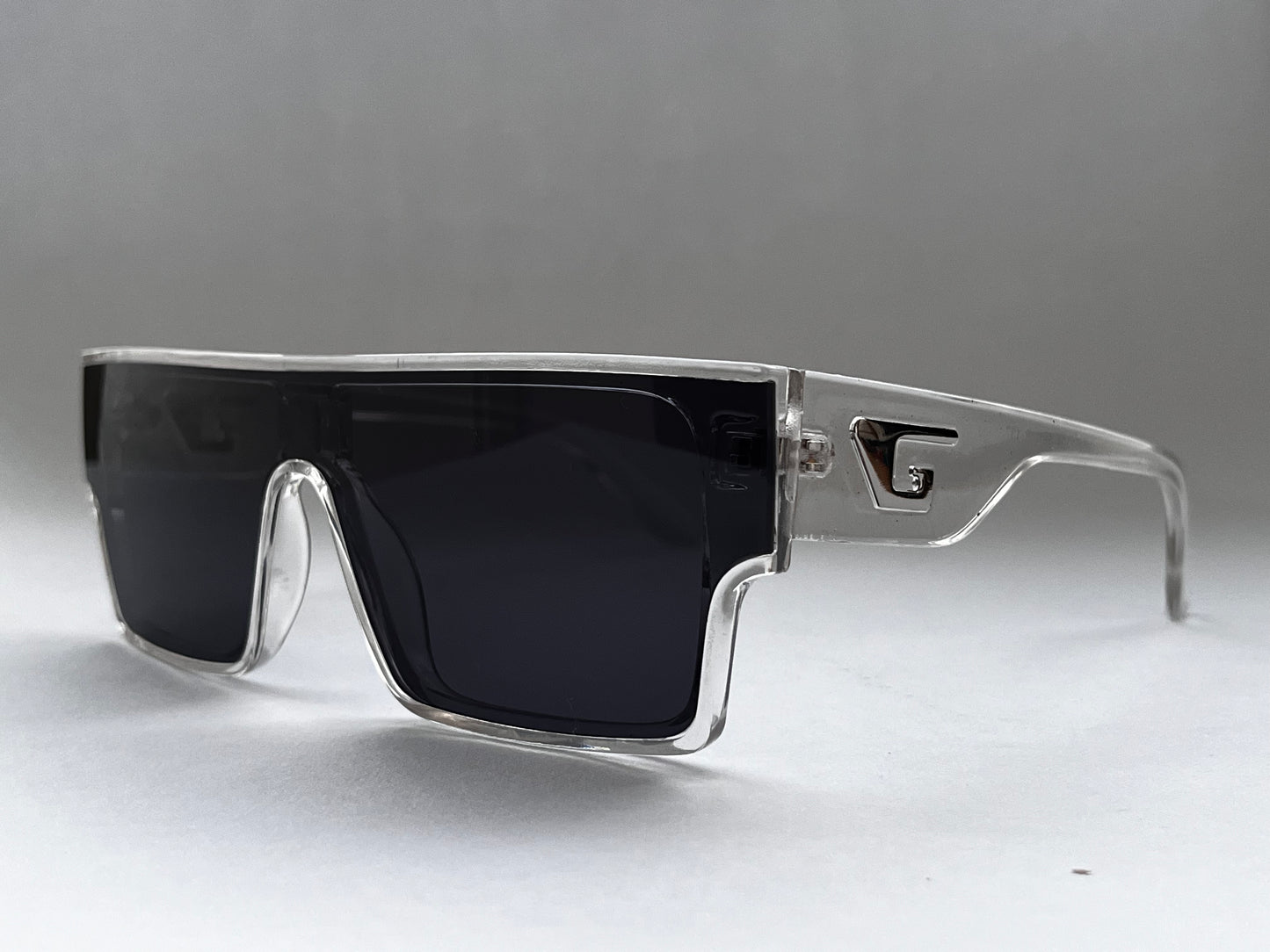 CLEAR FRAMED STRAIGHT BLACK BOMBER
