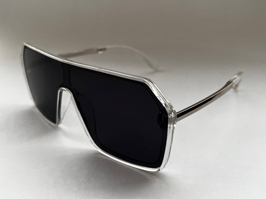 CLEAR FRAME STRIKING BLACK BOMBER SHADES