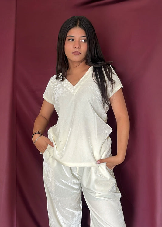 SNOW l WHITE VELVET CO-ORD SET