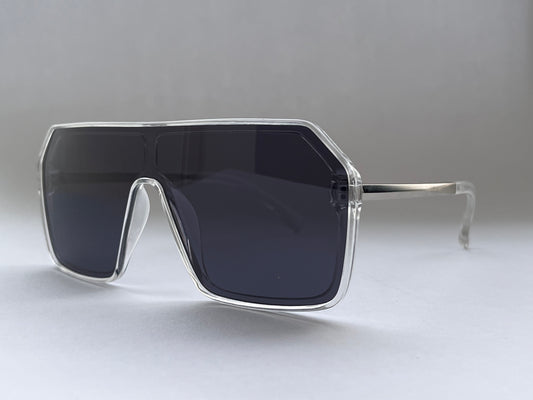 CLEAR FRAME STRIKING BLACK BOMBER SHADES