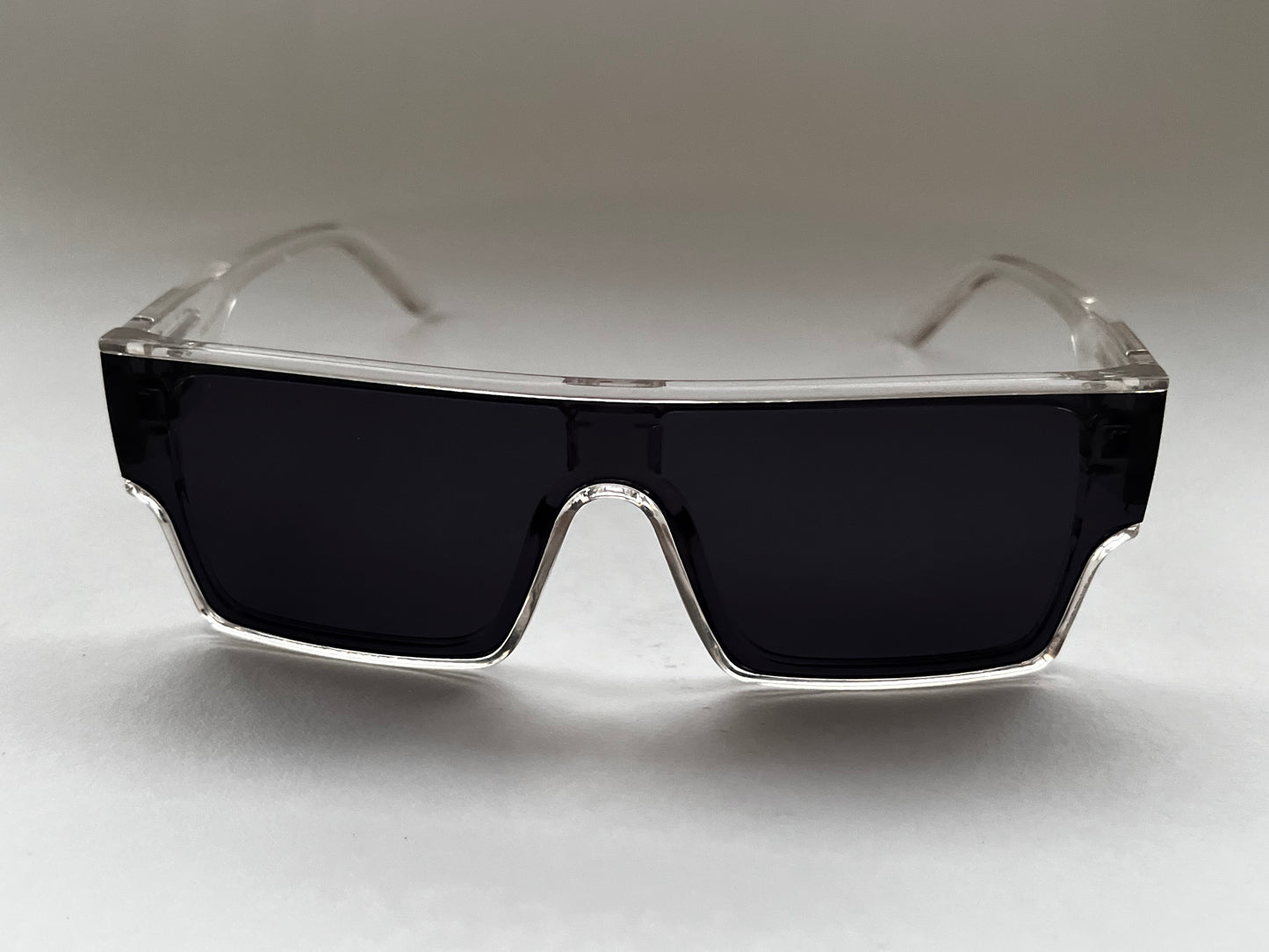 CLEAR FRAMED STRAIGHT BLACK BOMBER