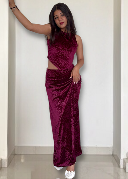 BERRY BABE l FLORAL VELVET SKIRT SET