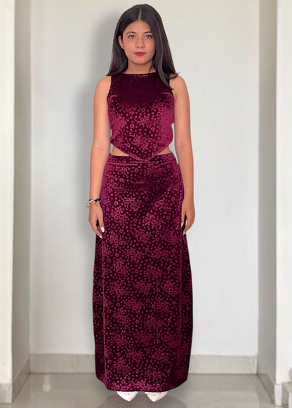 BERRY BABE l FLORAL VELVET SKIRT SET