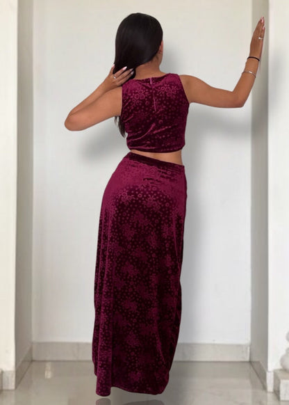 BERRY BABE l FLORAL VELVET SKIRT SET