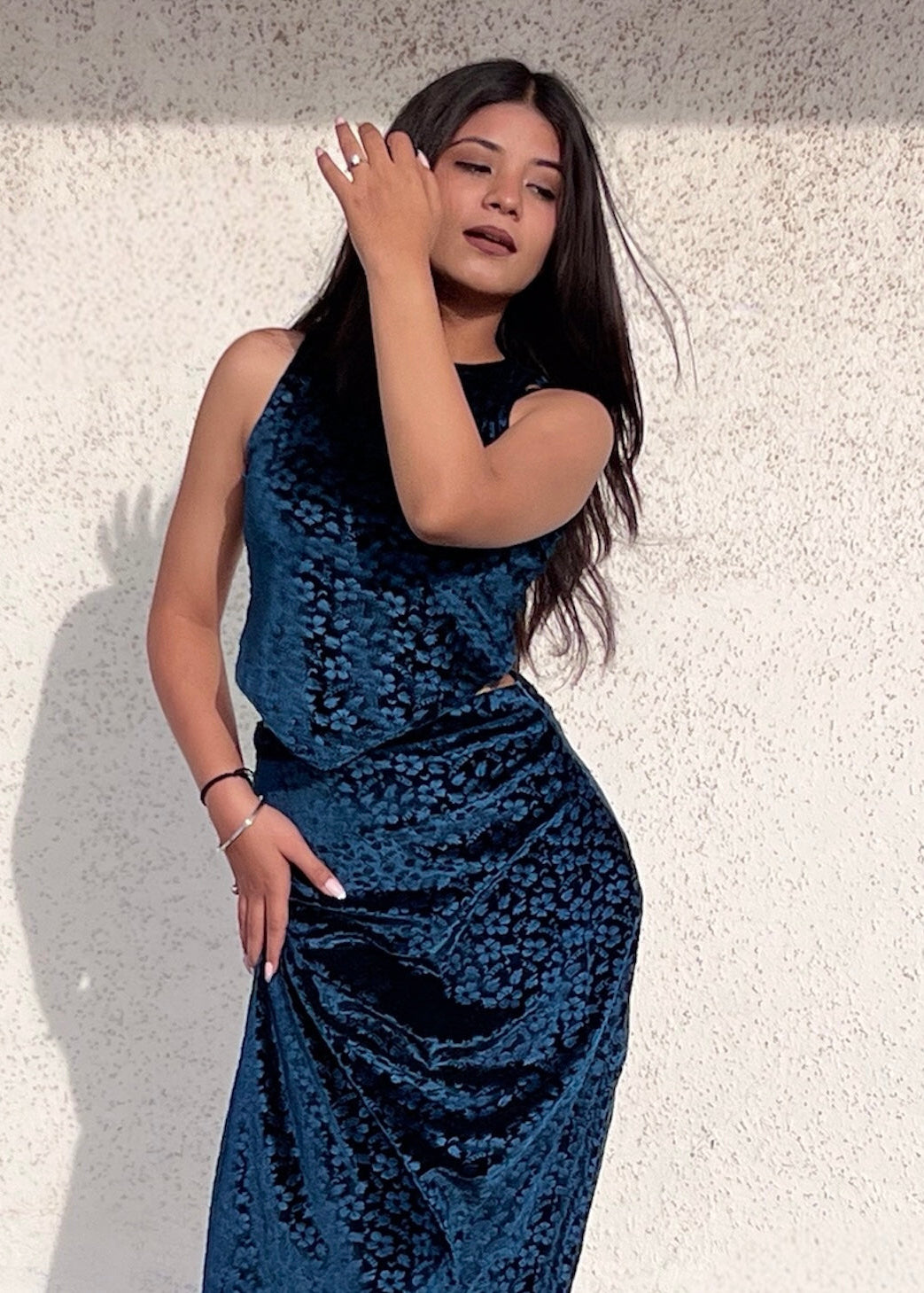 DARK BERRY l FLORAL VELVET SKIRT SET