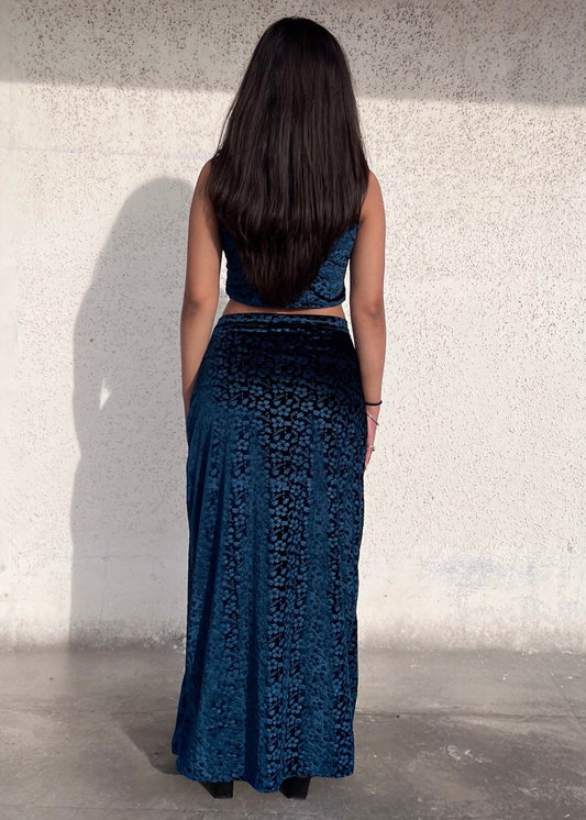 DARK BERRY l FLORAL VELVET SKIRT SET