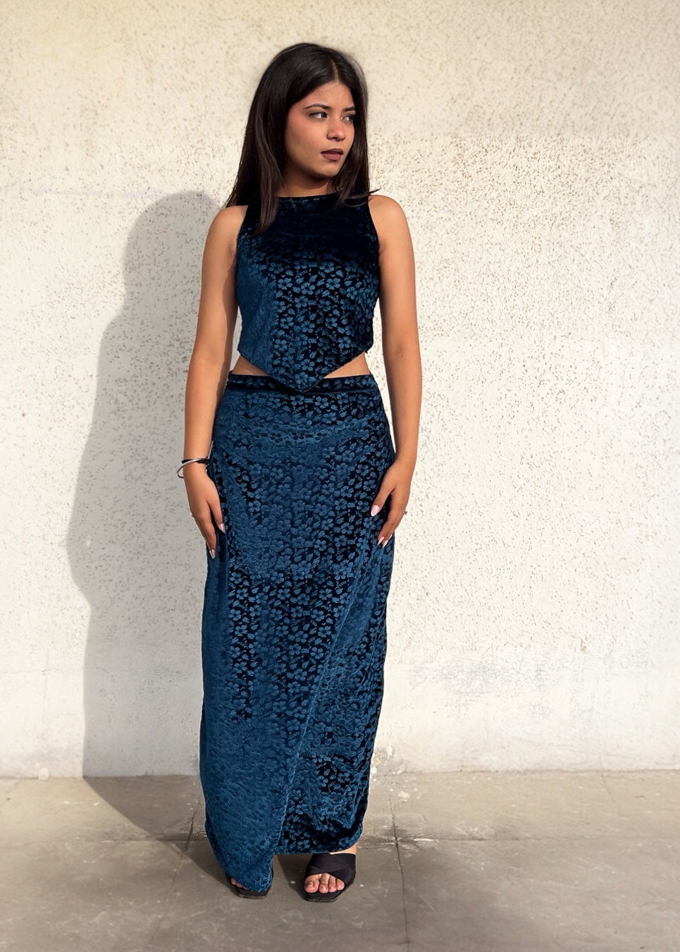 DARK BERRY l FLORAL VELVET SKIRT SET