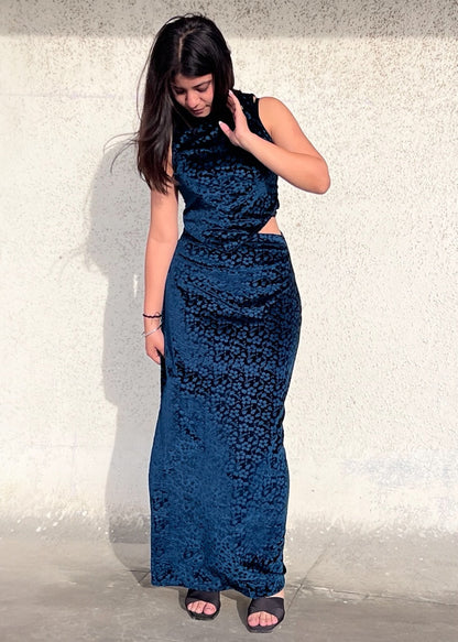 DARK BERRY l FLORAL VELVET SKIRT SET