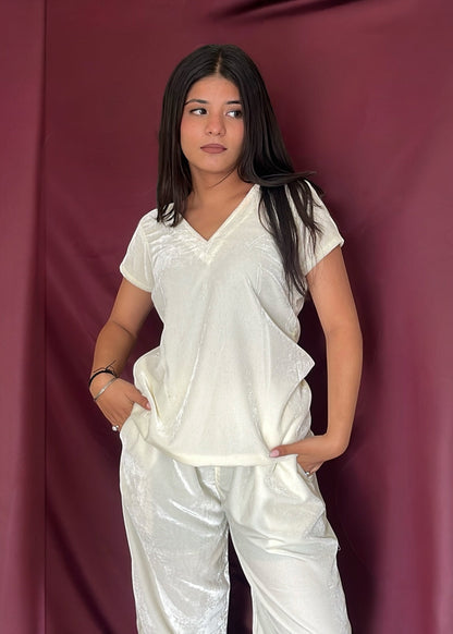 SNOW l WHITE VELVET CO-ORD SET
