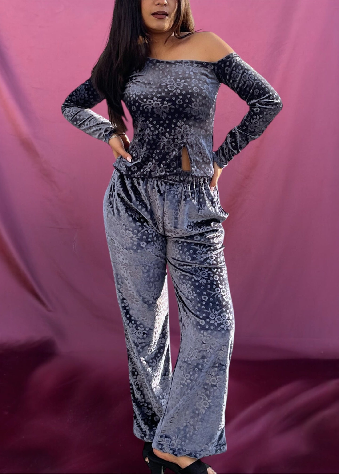 ASH l GERY FLORAL VELVET CO-ORD