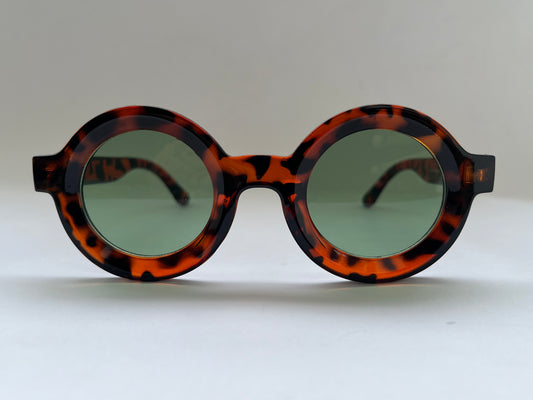 ROUND LEAPORD PRINT GREEN FRAME SUNGLASSES