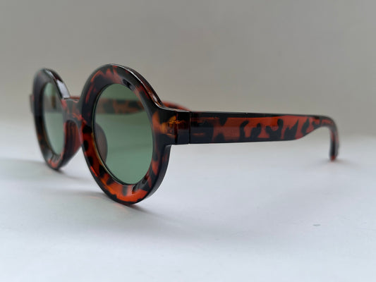 ROUND LEAPORD PRINT GREEN FRAME SUNGLASSES