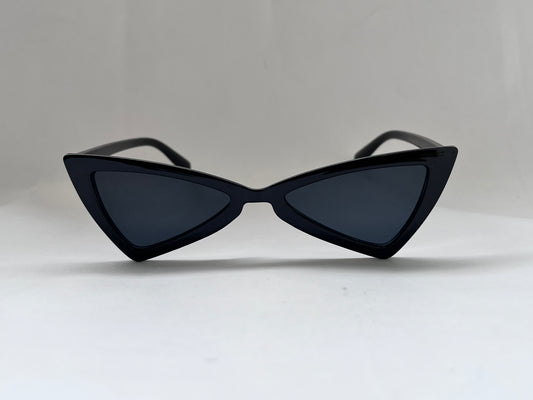 Black cat-eye sunglasses on a light gray background